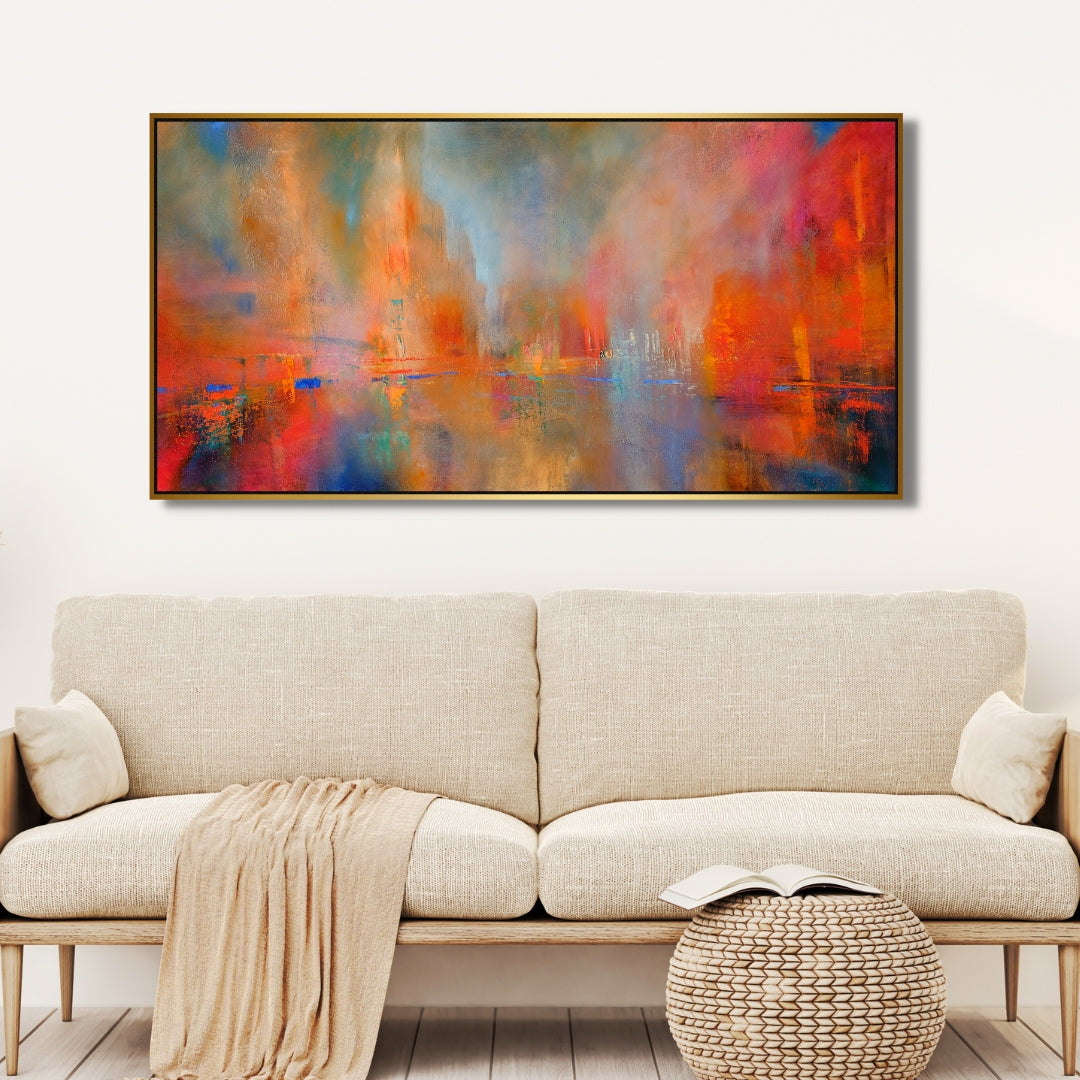 City of Fire – Abstract Urban Glow Framed Art