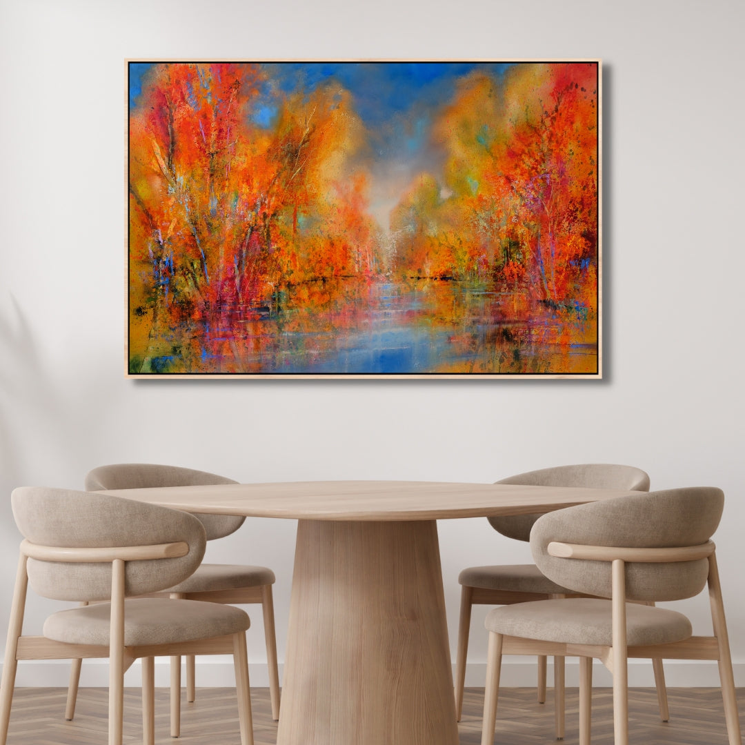 Flames of Autumn – Abstract Fall Landscape Framed Art