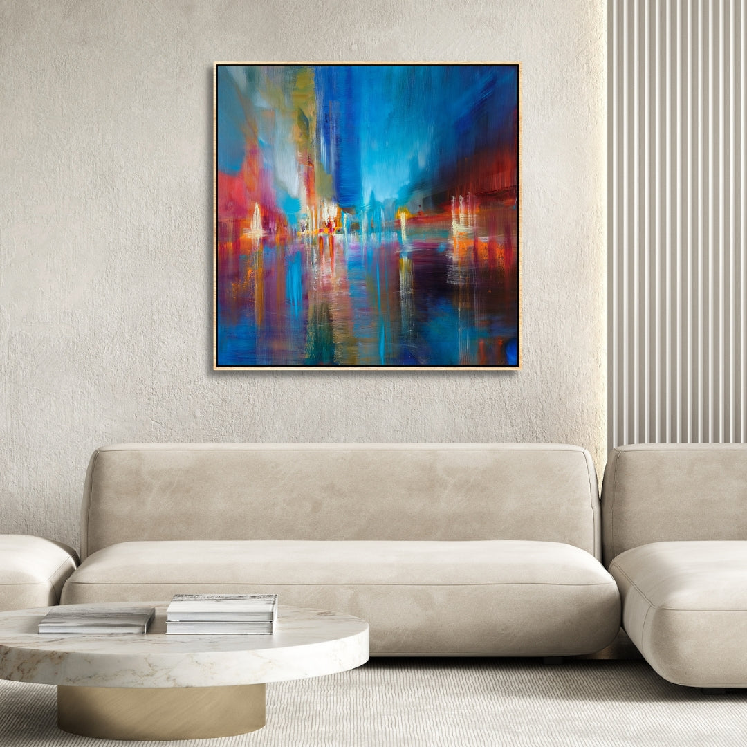 Reflections of Light – Abstract Skyline Framed Art