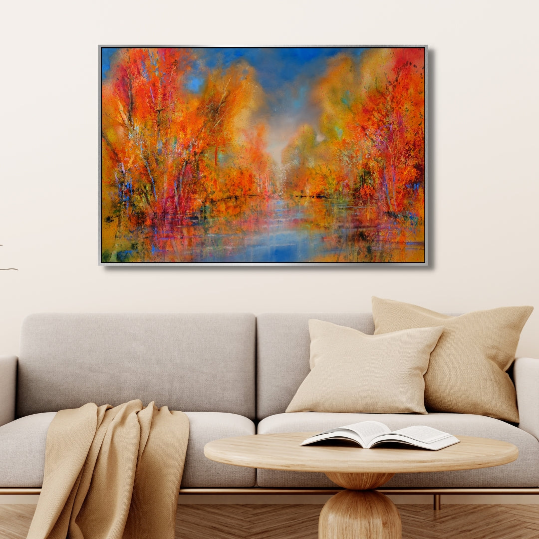 Flames of Autumn – Abstract Fall Landscape Framed Art
