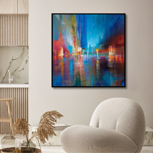 Reflections of Light – Abstract Skyline Framed Art