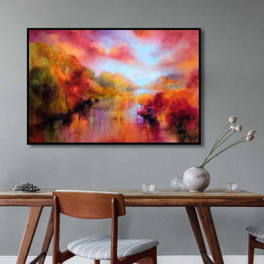 Autumn Radiance – Abstract Landscape River Framed Art