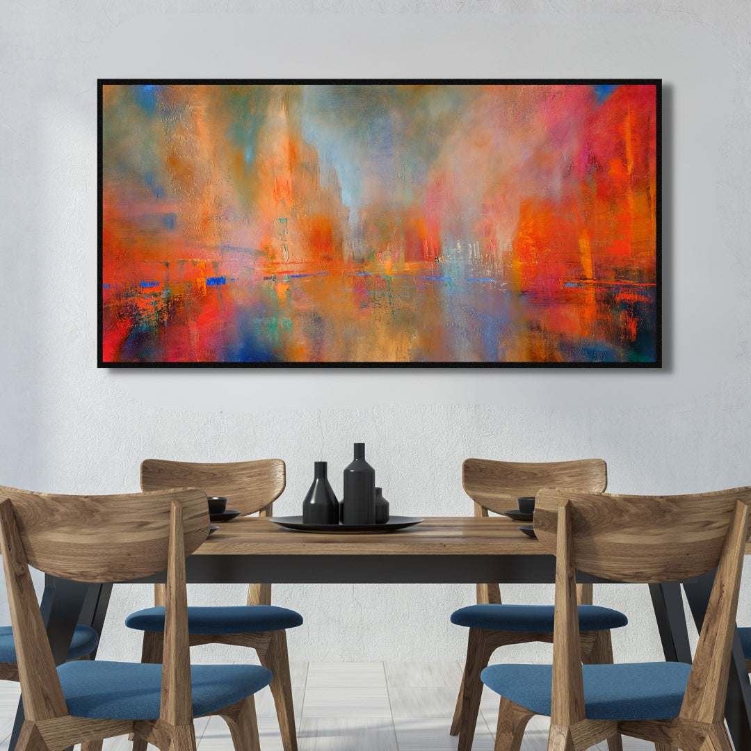 City of Fire – Abstract Urban Glow Framed Art