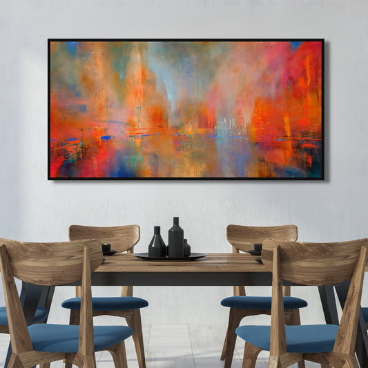 City of Fire – Abstract Urban Glow Framed Art