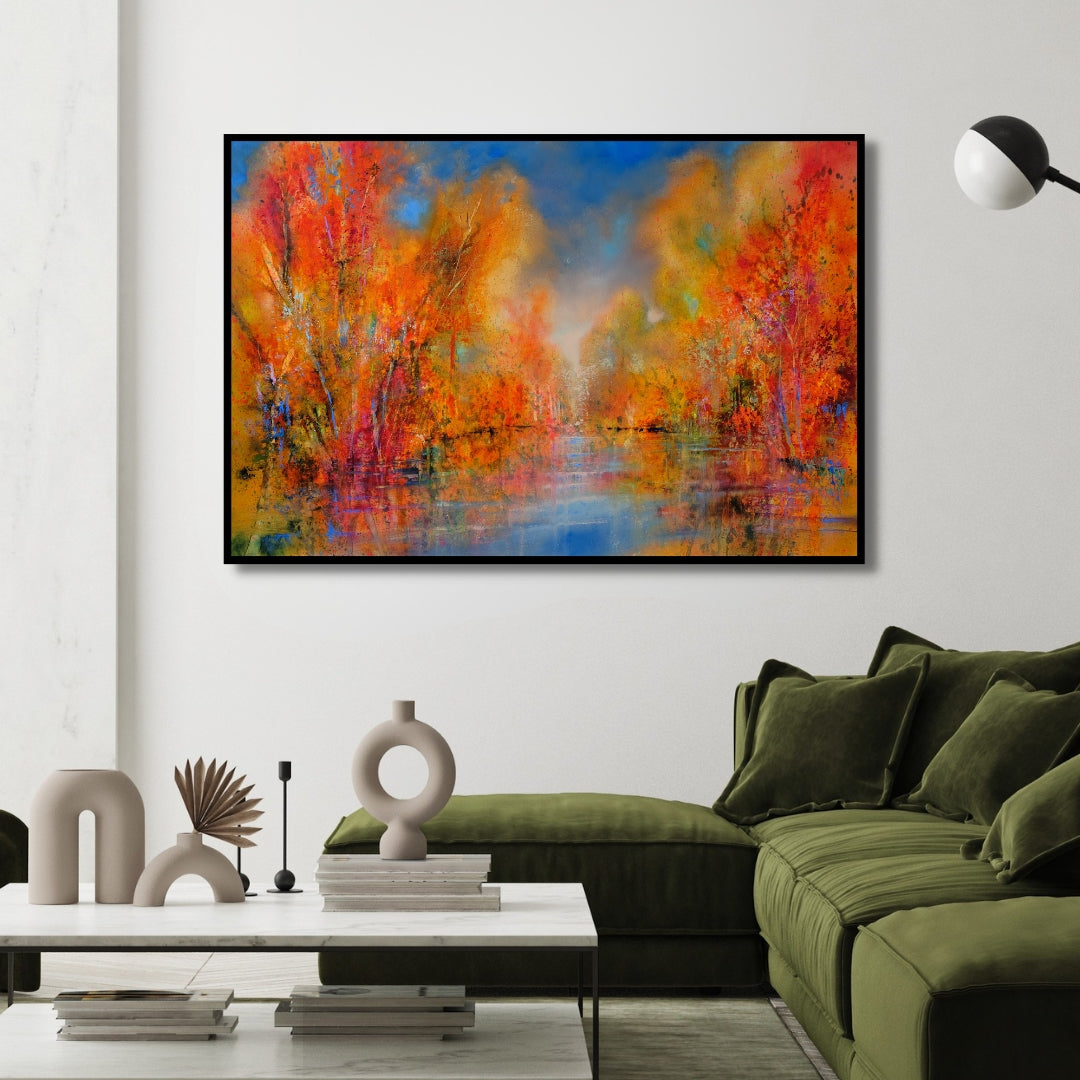 Flames of Autumn – Abstract Fall Landscape Framed Art