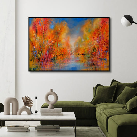 Flames of Autumn – Abstract Fall Landscape Framed Art