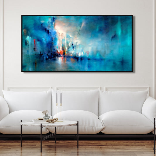 "Red Light in Distance" Abstract Framed Art