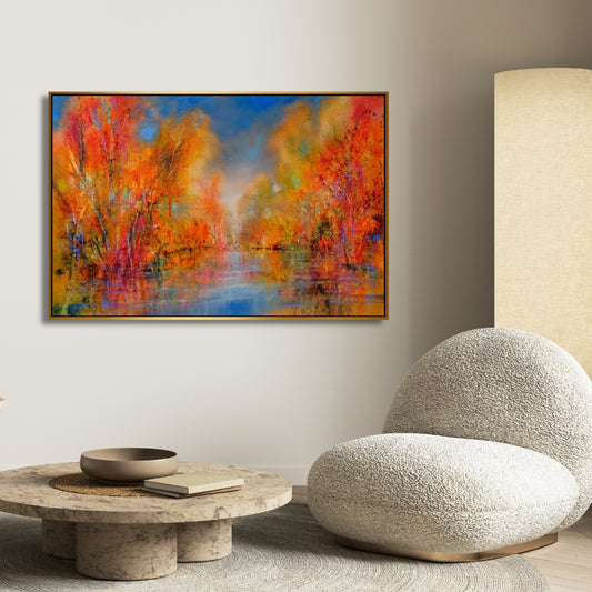 Flames of Autumn – Abstract Fall Landscape Framed Art
