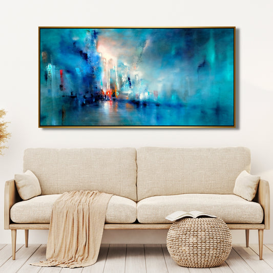 "Red Light in Distance" Abstract Framed Art