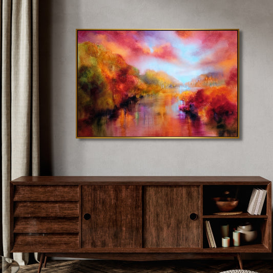 Autumn Radiance – Abstract Landscape River Framed Art