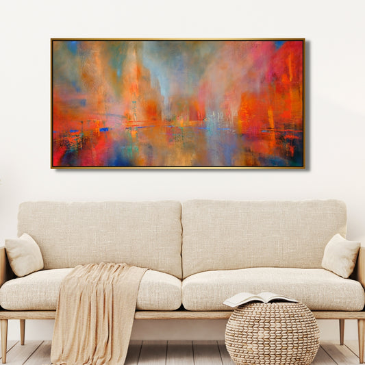 City of Fire – Abstract Urban Glow Framed Art