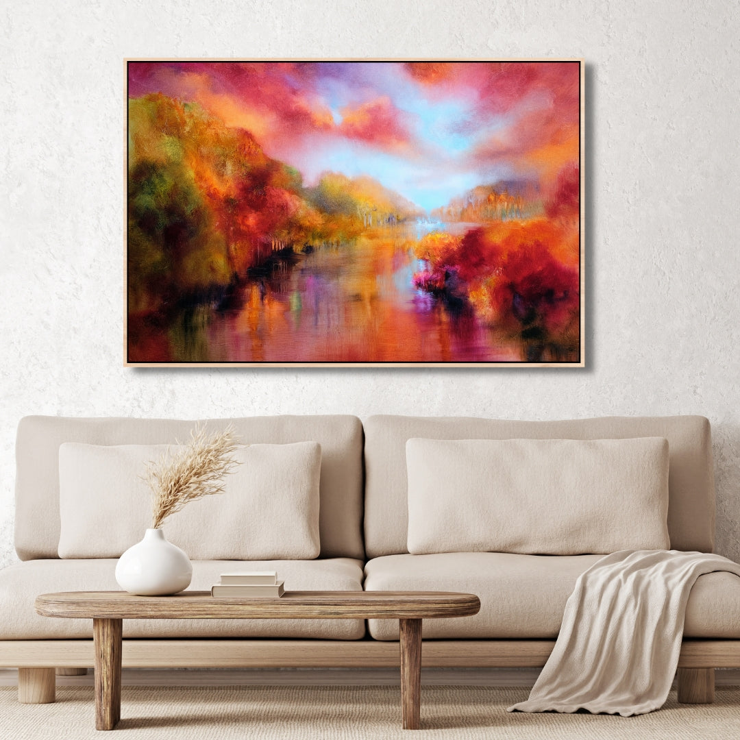 Autumn Radiance – Abstract Landscape River Framed Art