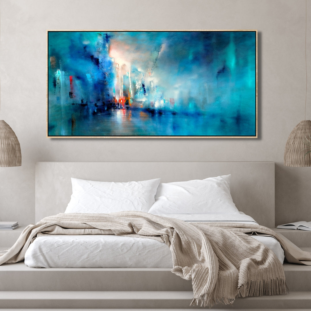 "Red Light in Distance" Abstract Framed Art