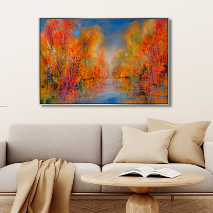 Flames of Autumn – Abstract Fall Landscape Framed Art