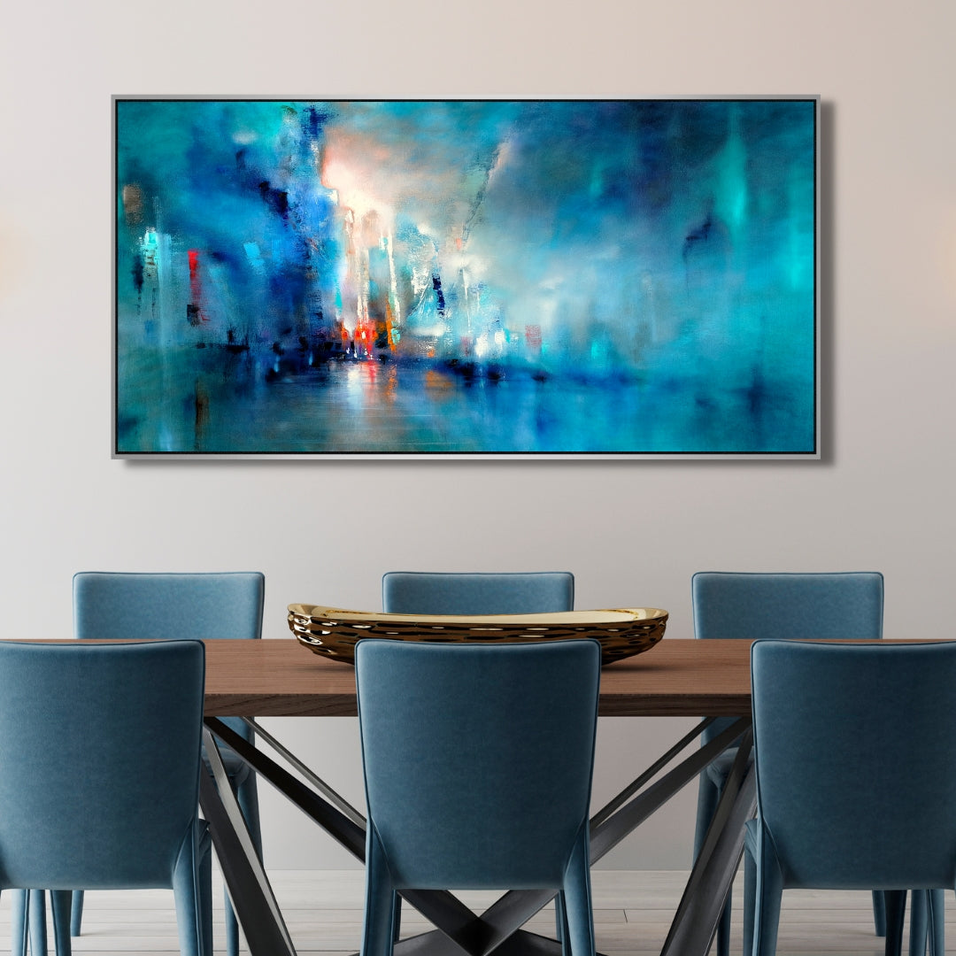 "Red Light in Distance" Abstract Framed Art