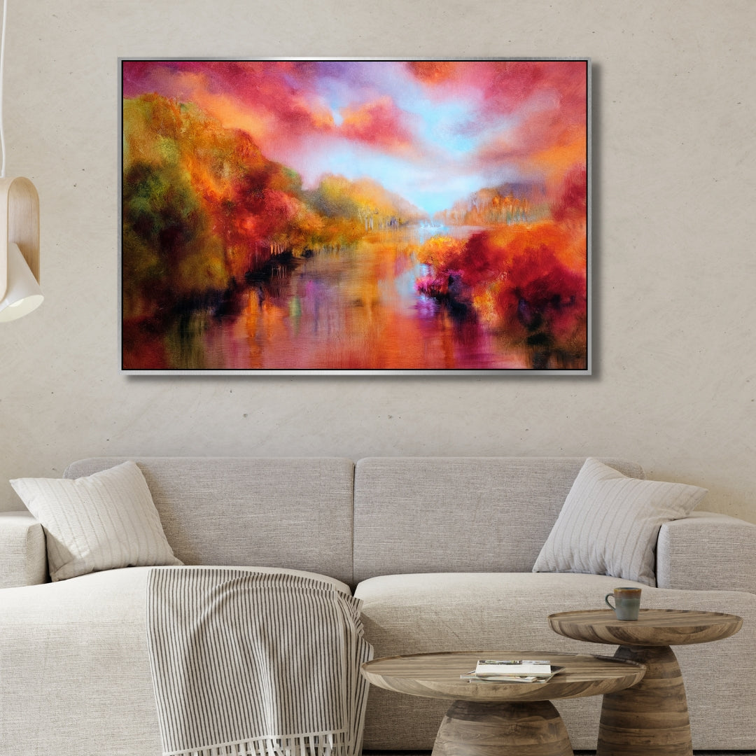 Autumn Radiance – Abstract Landscape River Framed Art