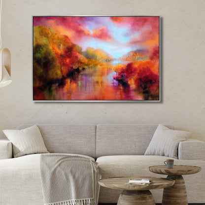 Autumn Radiance – Abstract Landscape River Framed Art