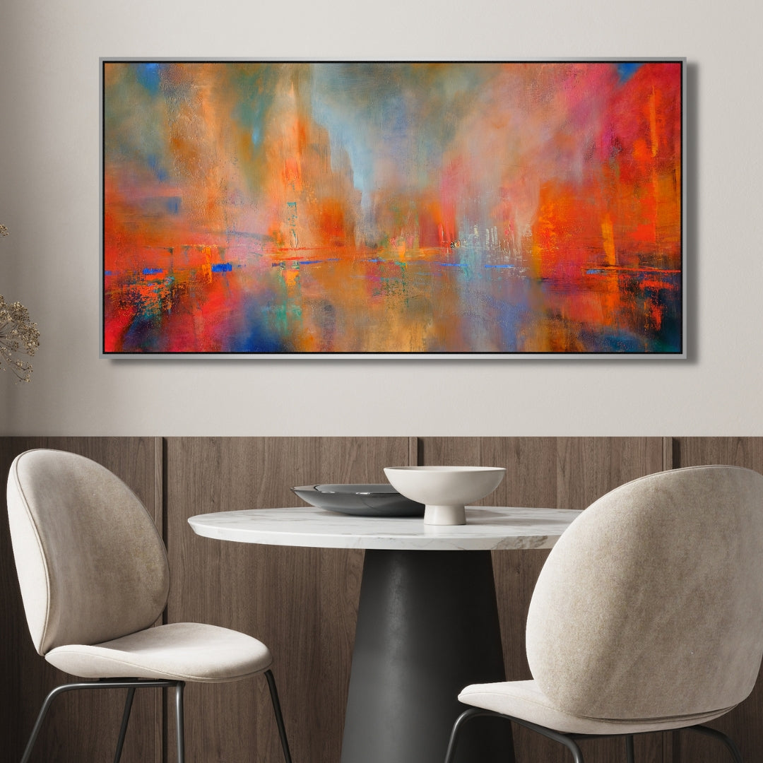 City of Fire – Abstract Urban Glow Framed Art