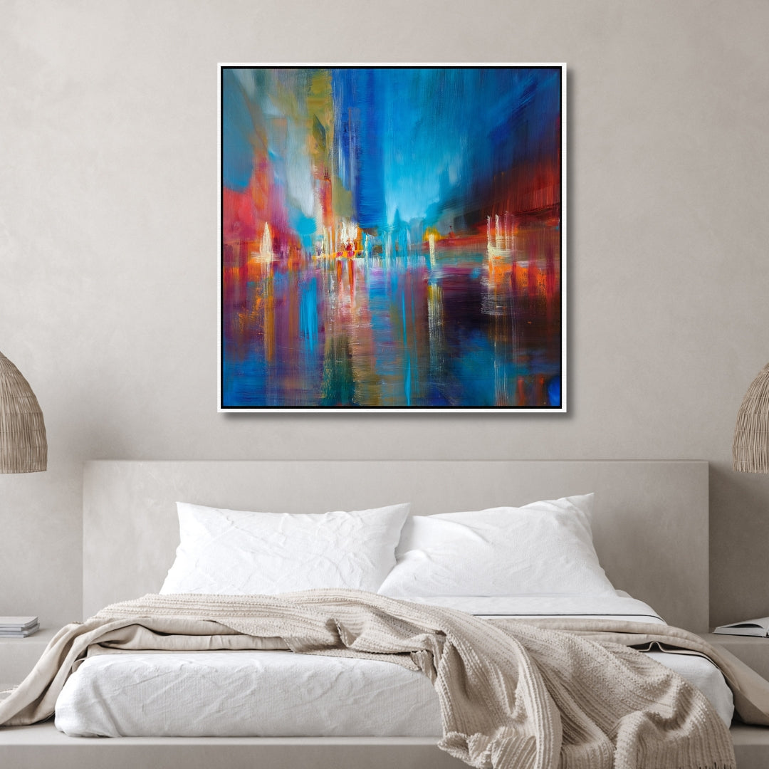 Reflections of Light – Abstract Skyline Framed Art