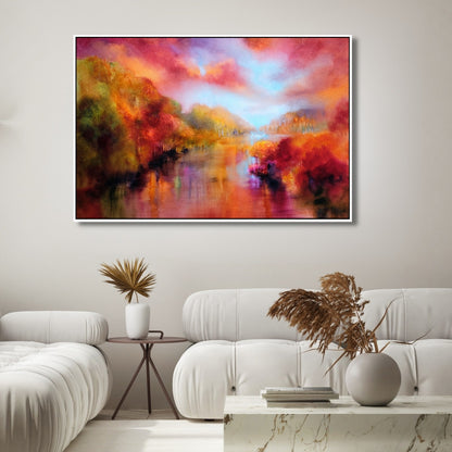 Autumn Radiance – Abstract Landscape River Framed Art
