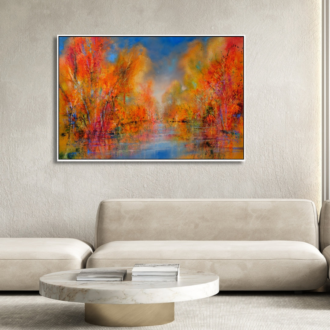 Flames of Autumn – Abstract Fall Landscape Framed Art