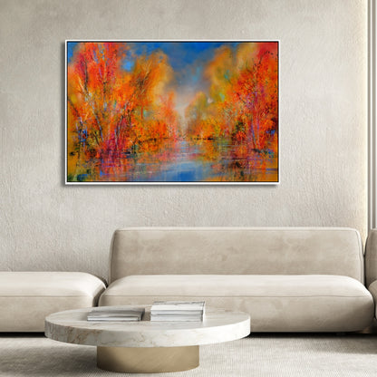 Flames of Autumn – Abstract Fall Landscape Framed Art