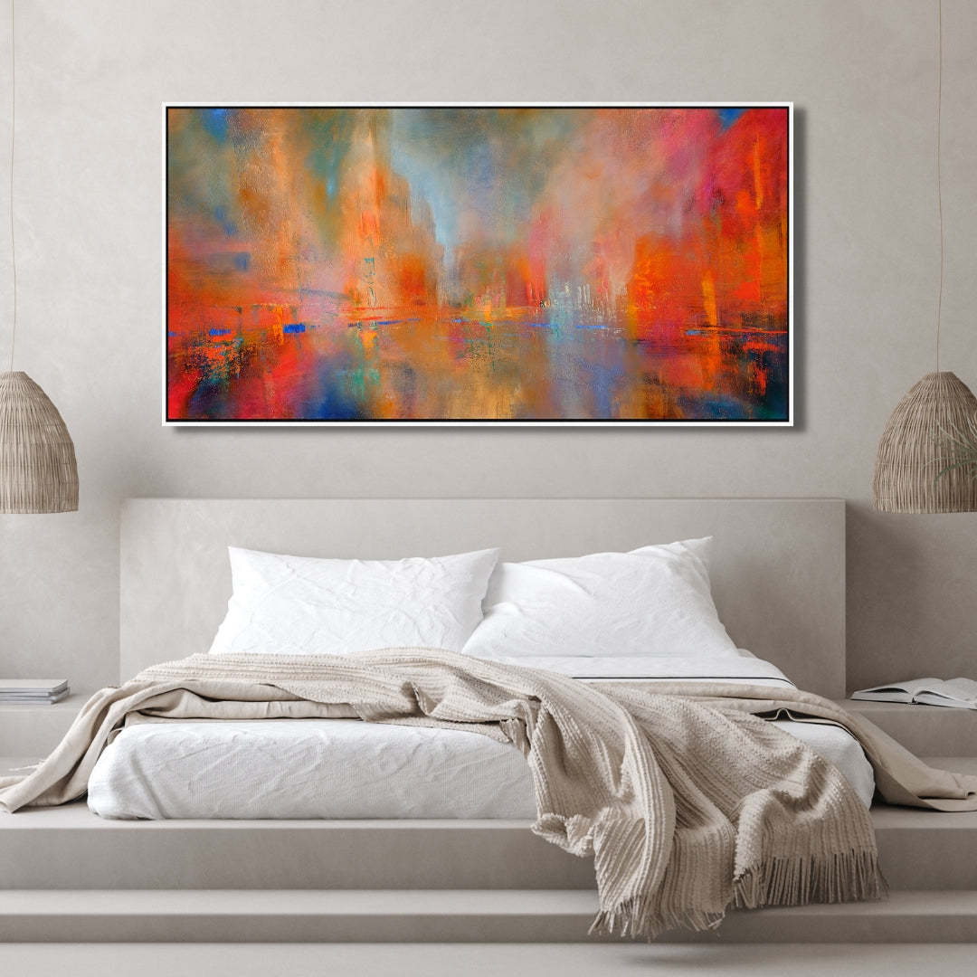 City of Fire – Abstract Urban Glow Framed Art