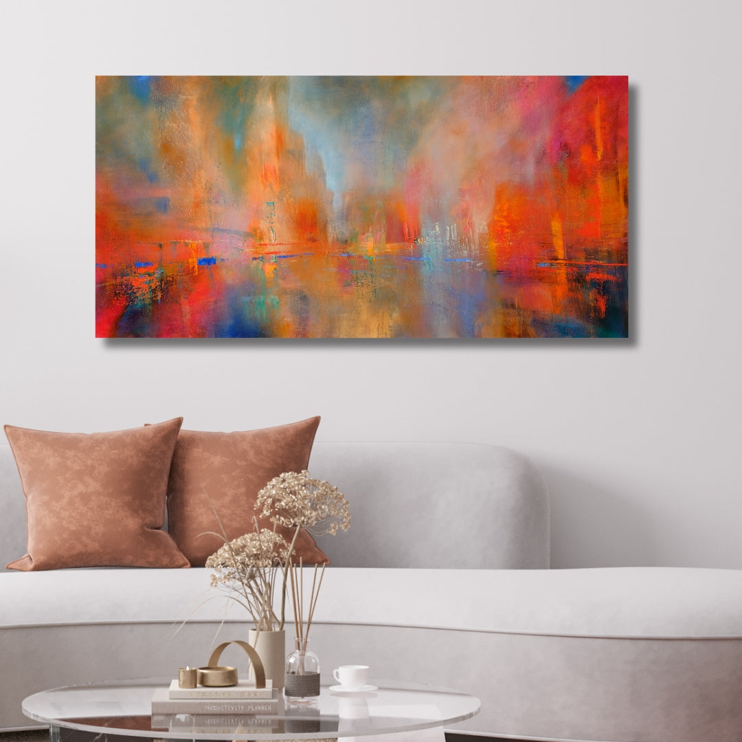 City of Fire – Abstract Urban Glow Framed Art