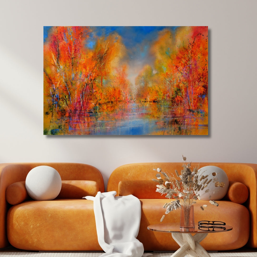 Flames of Autumn – Abstract Fall Landscape Framed Art