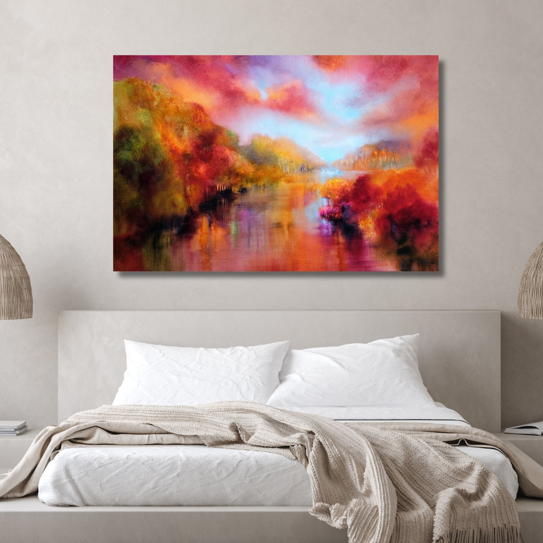 Autumn Radiance – Abstract Landscape River Framed Art